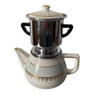 Coffee maker in snake porcelain, paste and Limoges enamel with filter basket and piston