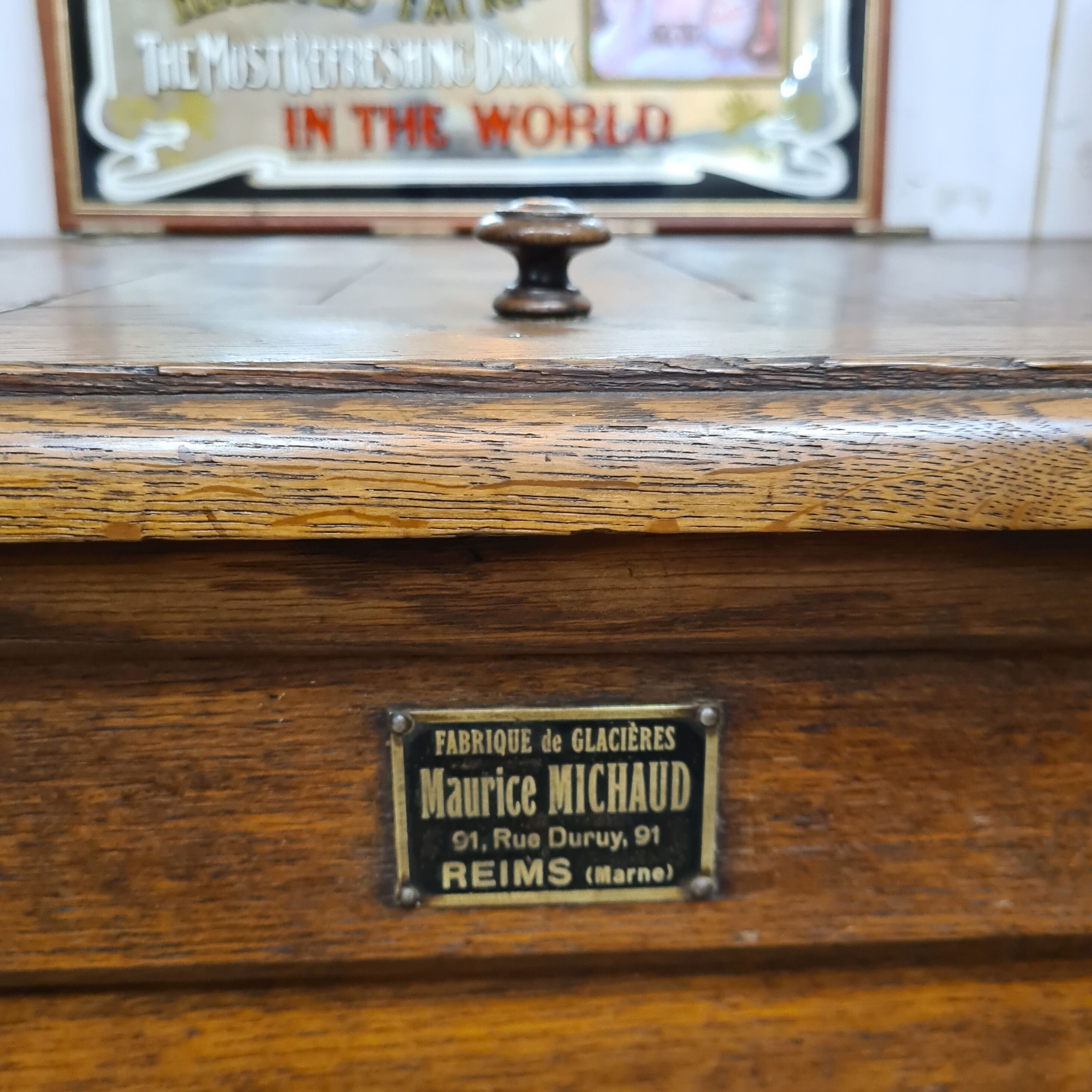 Old michaud brand cooler cabinet in solid oak