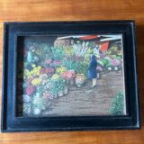 Tableau encadré de Kaki Brunet «  marché aux fleurs »