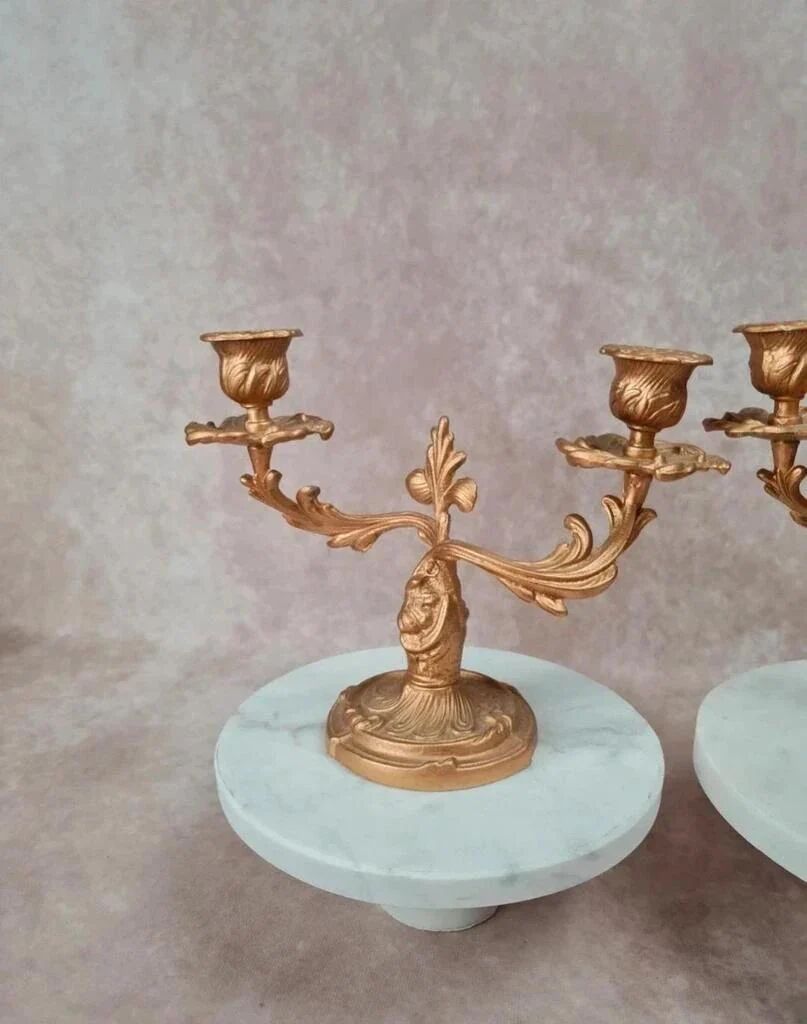 Pair of antique gilded candlesticks – Louis XV / Rococo style