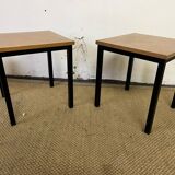 Pair of wooden and vintage metal bedside tables