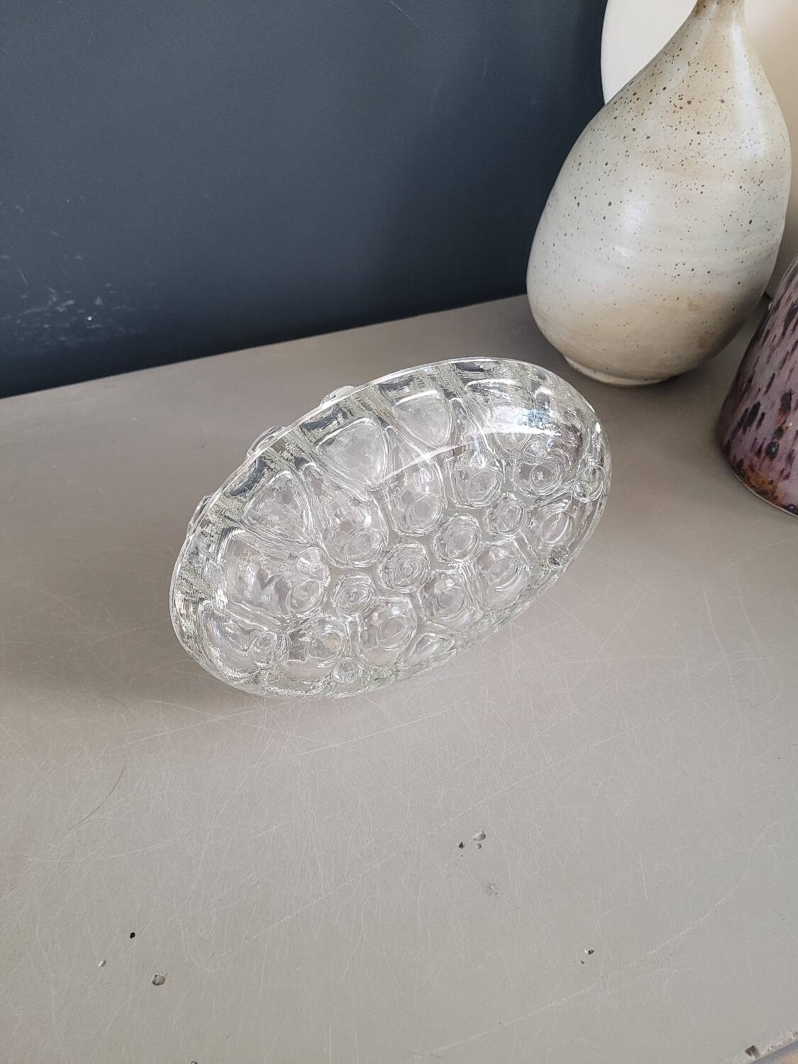 Large molded glass flower holder