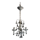 Antique white lacquered metal chandelier with wooden pendants.