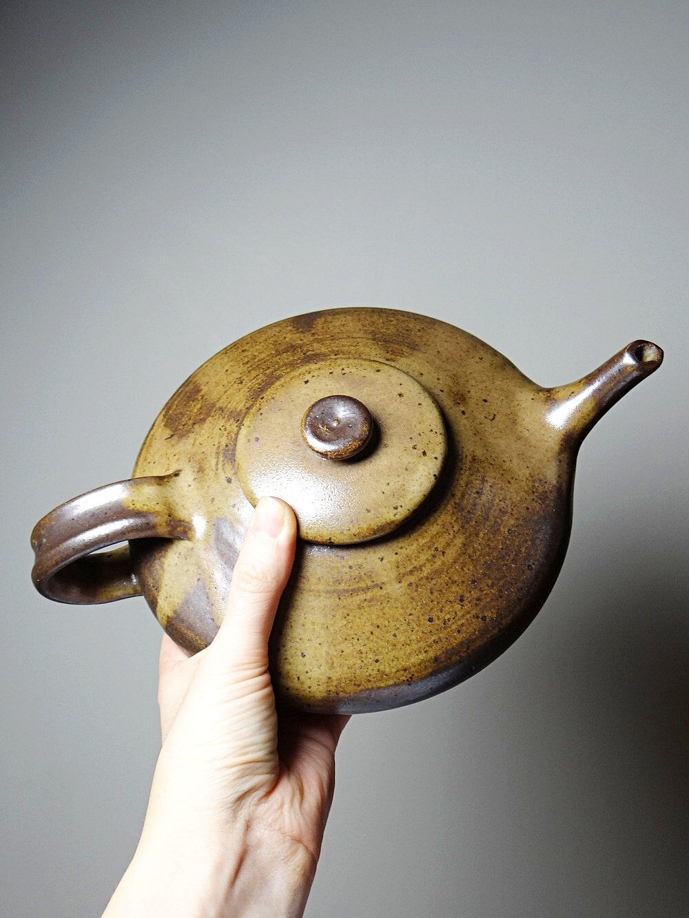 Vintage Japanese-style teapot from the 70s-90s, handmade brown stoneware signed Pichon.