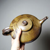 Vintage Japanese-style teapot from the 70s-90s, handmade brown stoneware signed Pichon.