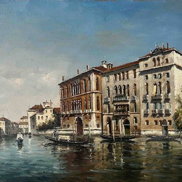 Tableau HST Vue de Venise animée par ses canaux (école XX° - anonyme)