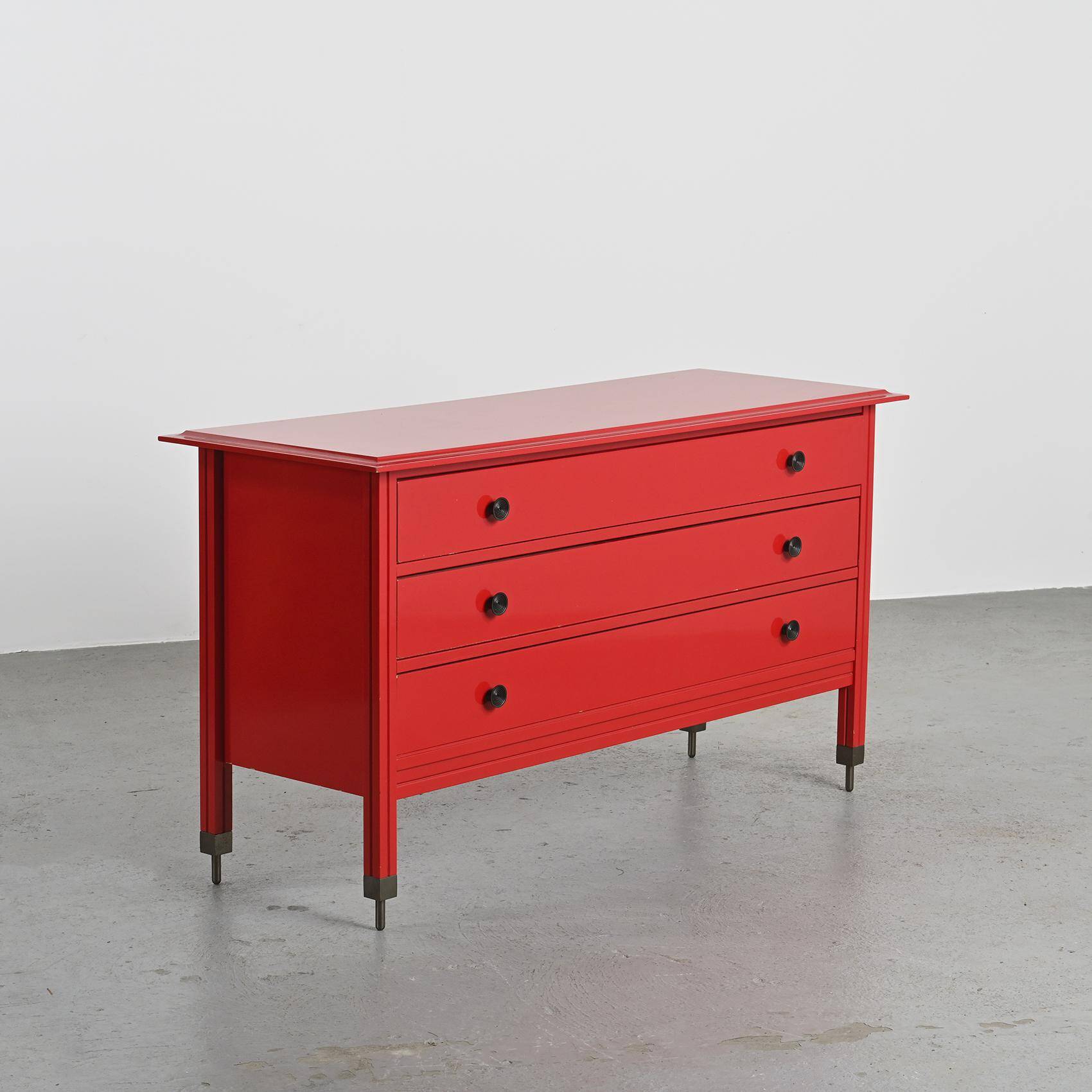 Commode laquée rouge Carlo De Carli pour Sormani, vers 1963