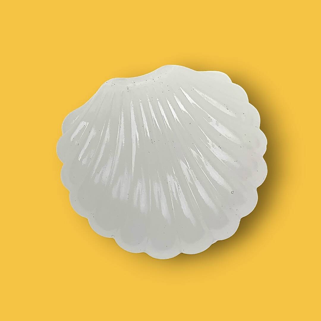 Vintage silver-plated metal and glass shell butter dish with knife