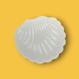 Vintage silver-plated metal and glass shell butter dish with knife