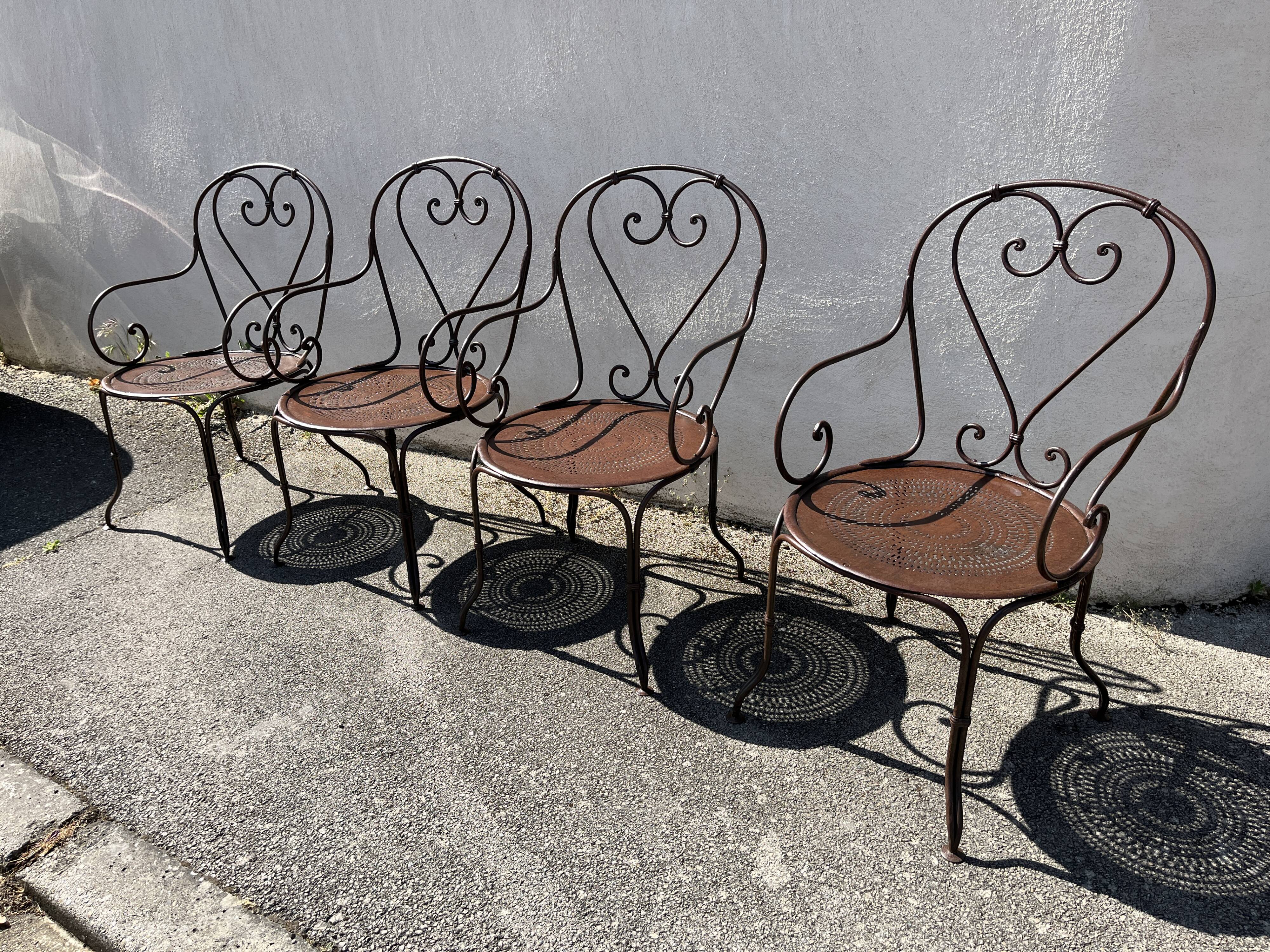 série de 4 fauteuils de jardin fer forgé