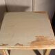 shabby wood side table on wheels