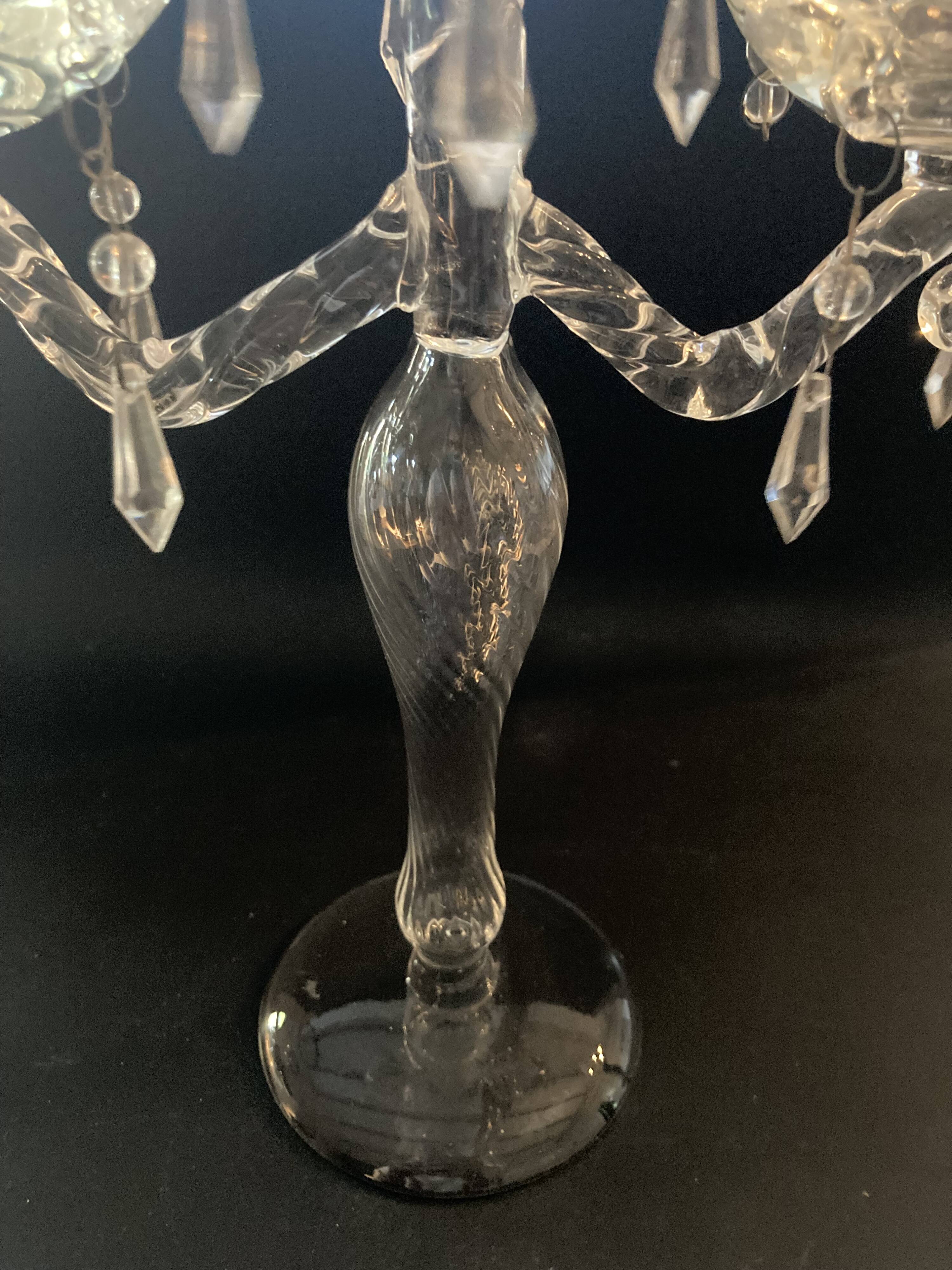 Antique twisted blown glass candle holder – 3 arms with tassels