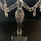 Bougeoir ancien en verre soufflé torsadé – 3 bras avec pampilles