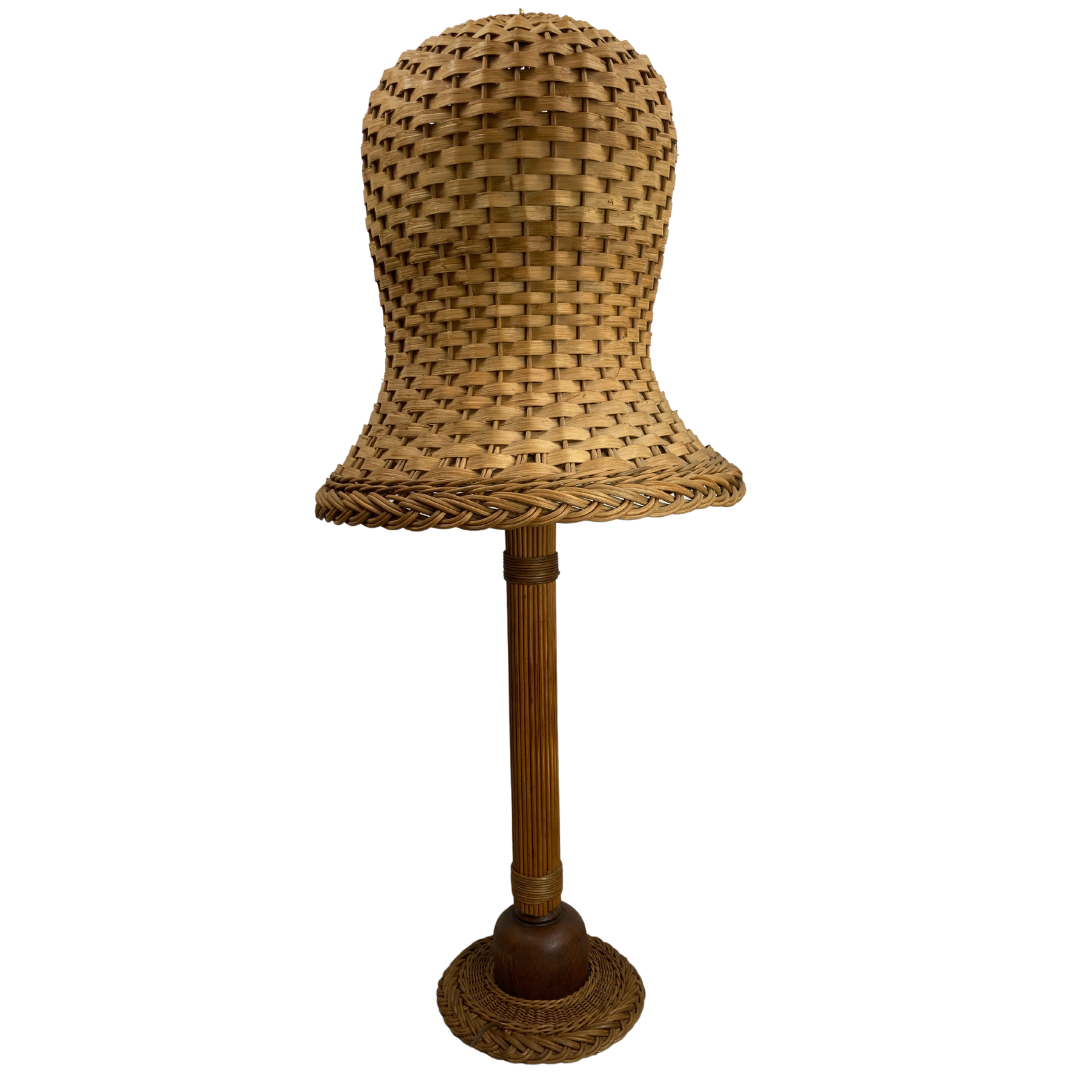 Midcentury Scandinavian rattan wicker mushroom floor lamp, 1960s