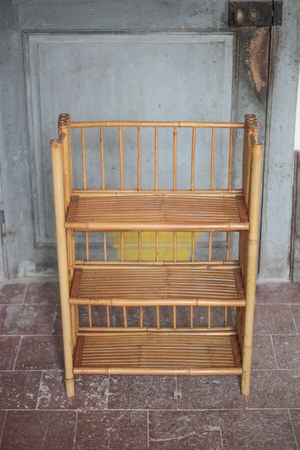 Etagère bambou pliante, étagère sur pied vintage, meuble bambou