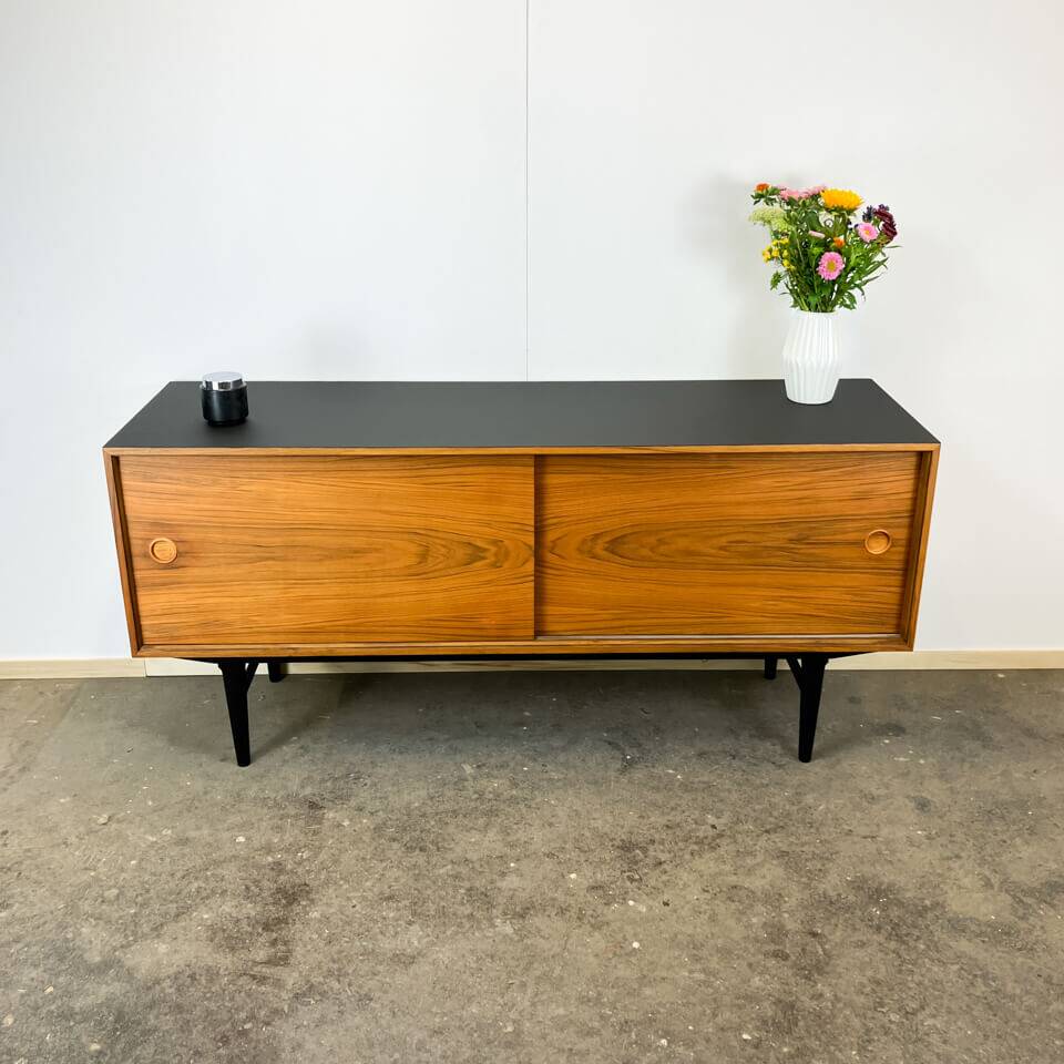 Buffet by Lothar Wegner, walnut with a black top, vintage from the 1960s.