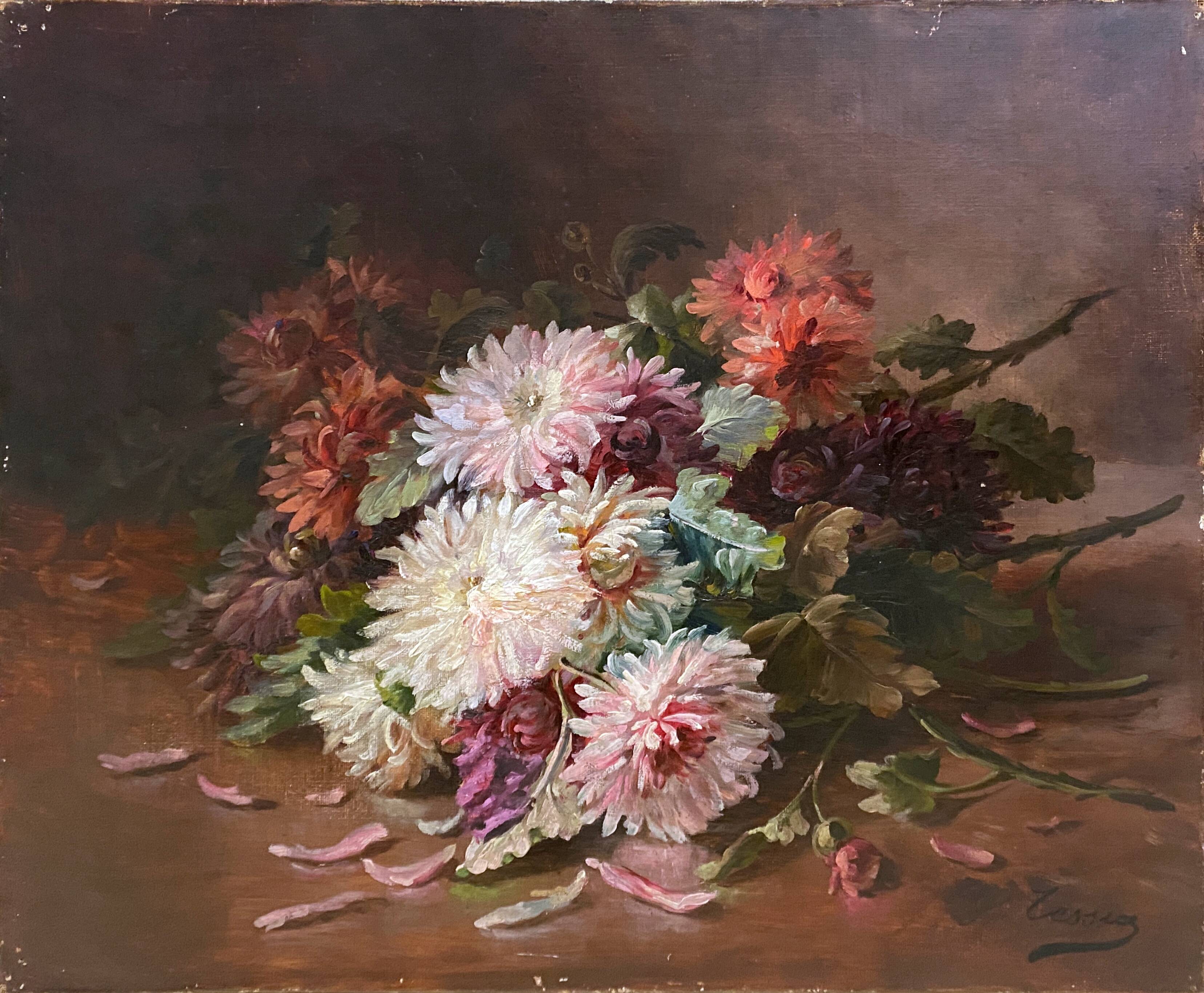 HST painting "Jetty of flowers" 19th century signed Tessier