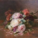 HST painting "Jetty of flowers" 19th century signed Tessier