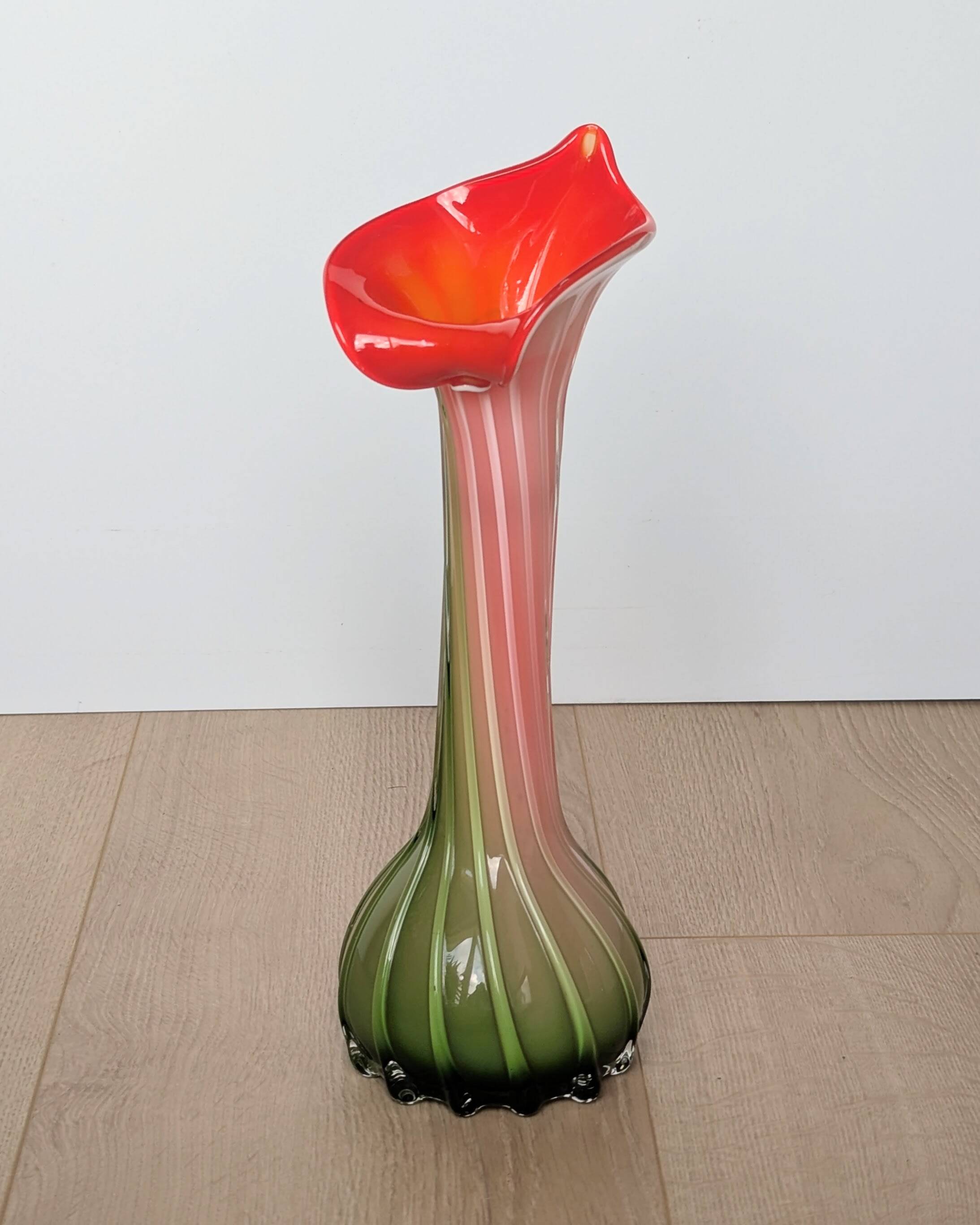 Murano Glass Vase Calla Lily - blown ribbed floral - Italy - Art Deco - 1970-1980