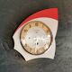 Vintage formica clock silent asymmetrical wall pendulum "BC Paris white red"
