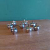 8 vintage chrome table card holders in the shape of apples