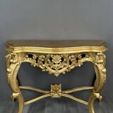Elegant Golden Console With Carved Details 20th Century