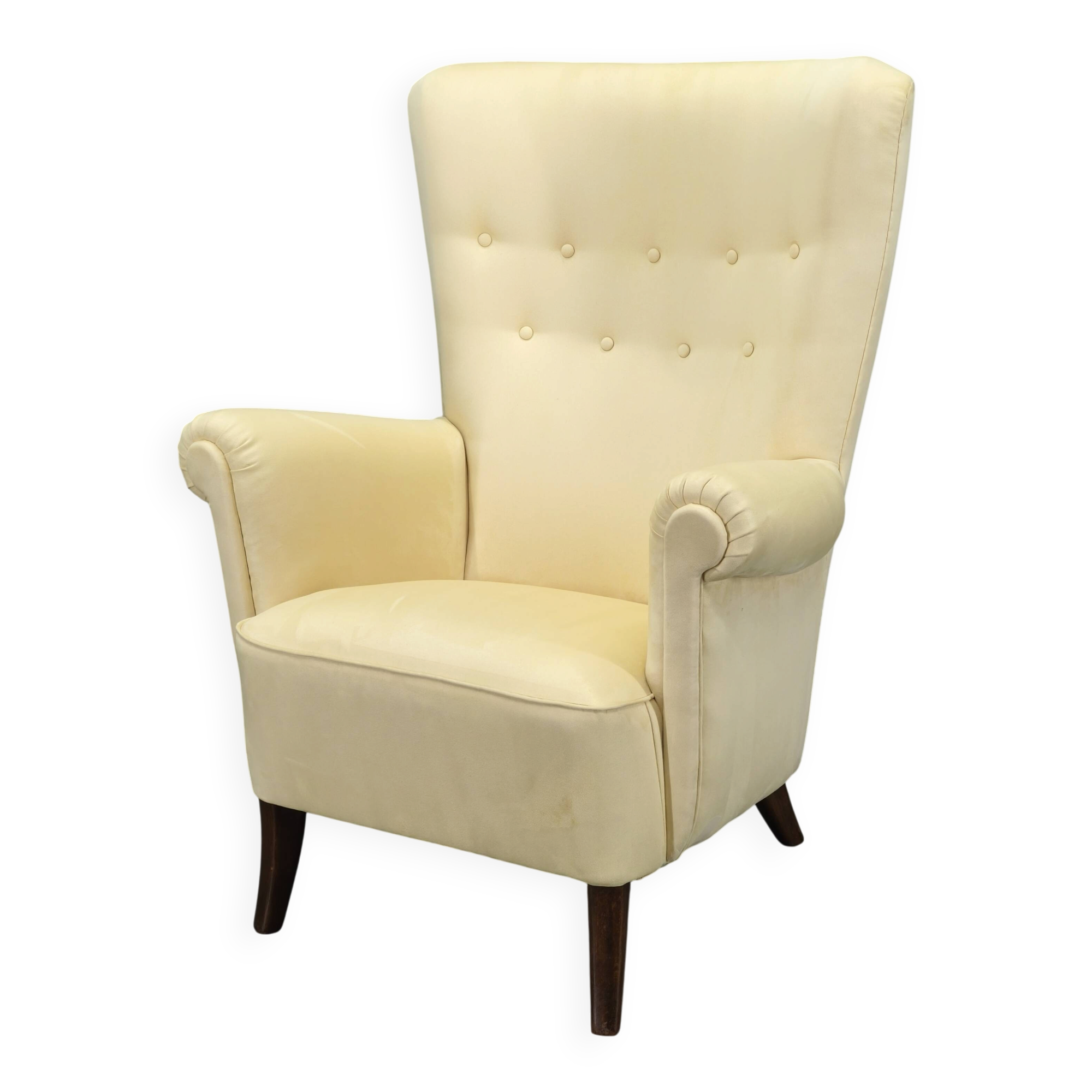 1950s Danish High Back Wing Lounge Chair Newly Reupholstered