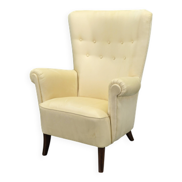 1950s Danish High Back Wing Lounge Chair Newly Reupholstered