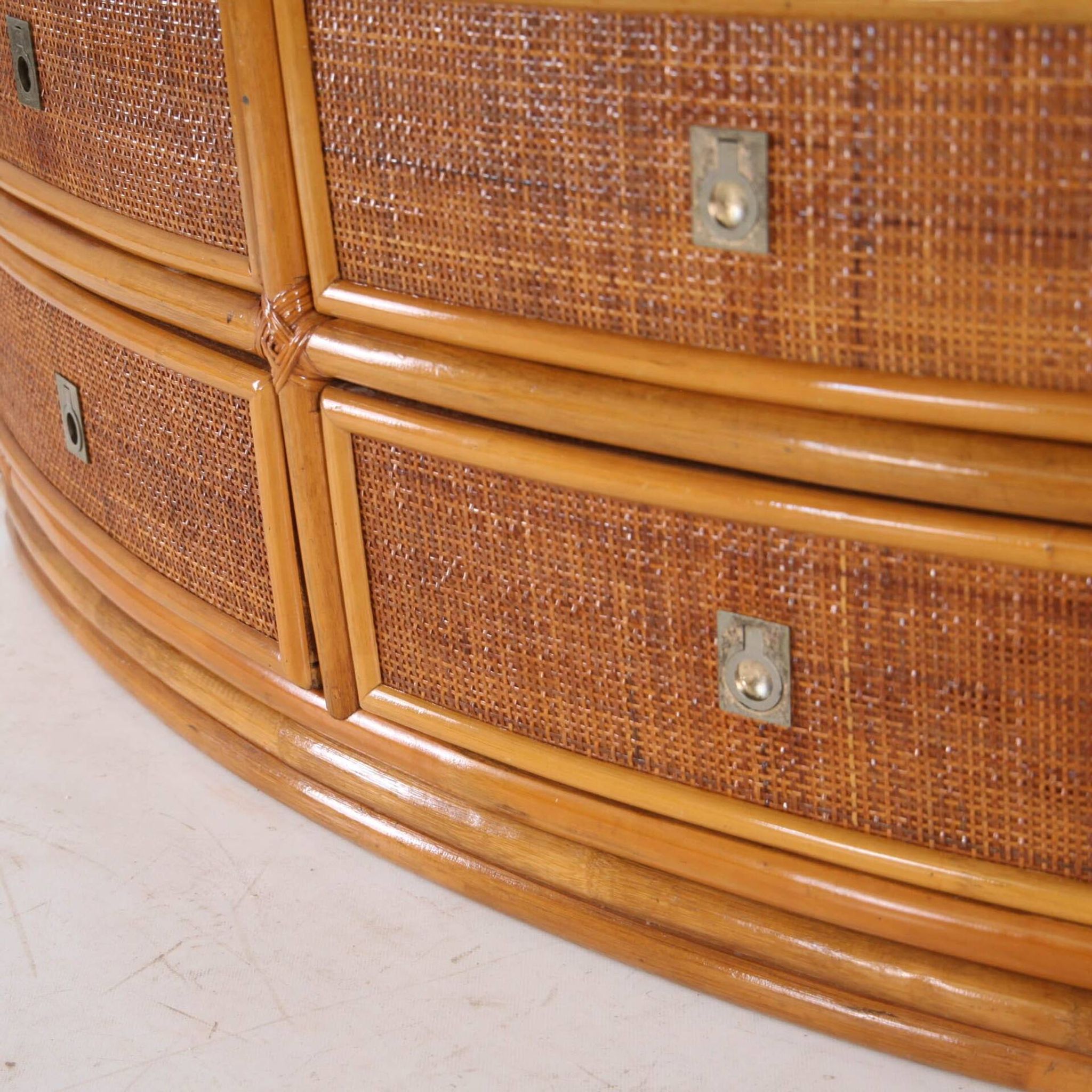 Rattan and brass chest of drawers