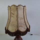 Vintage ceramic table lamp with hand-stitched leather shade, 1980s.