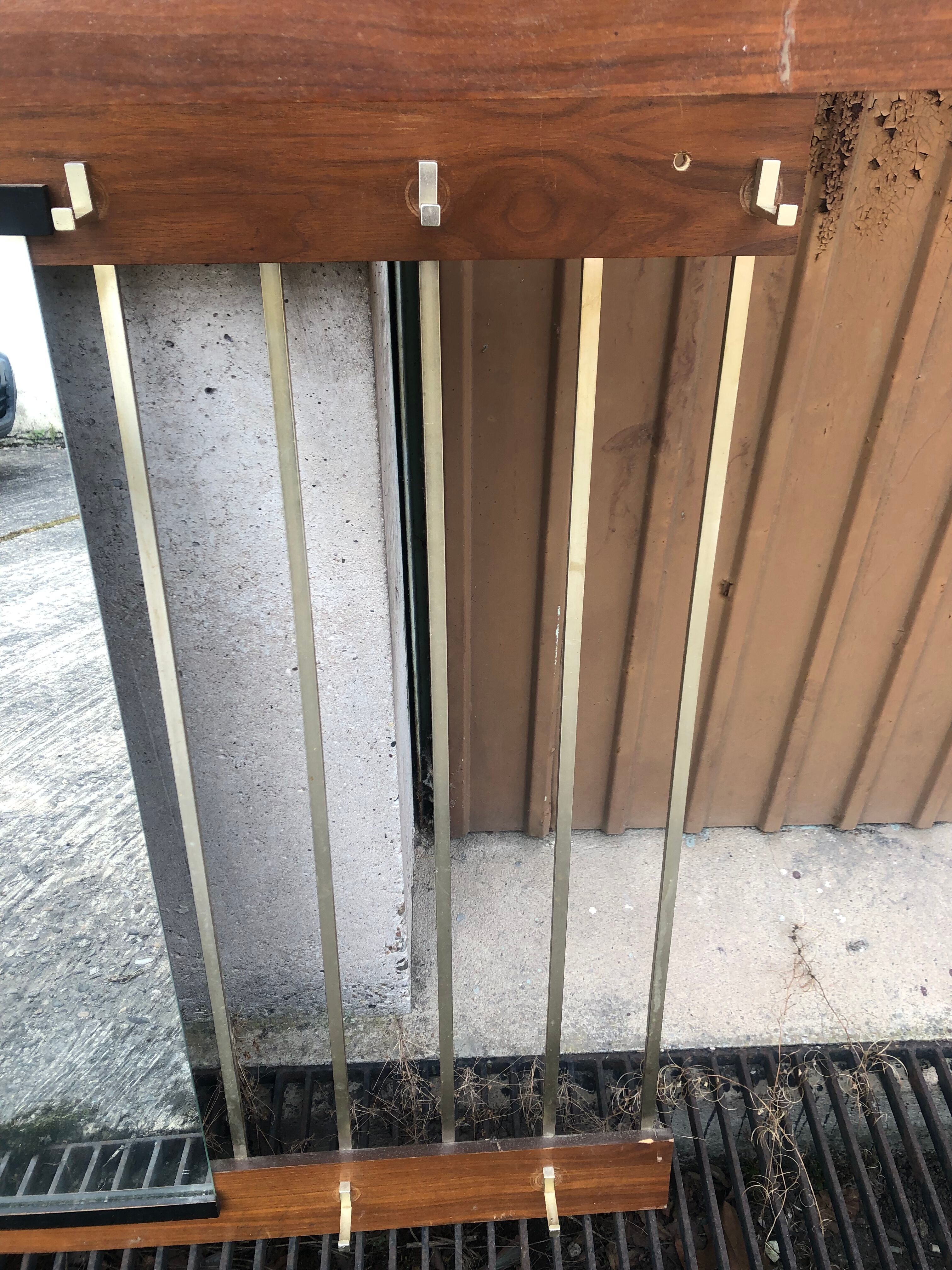 Hanging wall coat rack with vintage mirror 60s