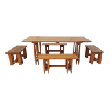 Vintage solid pine table and benches