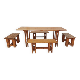 Table et bancs en pin massif vintage