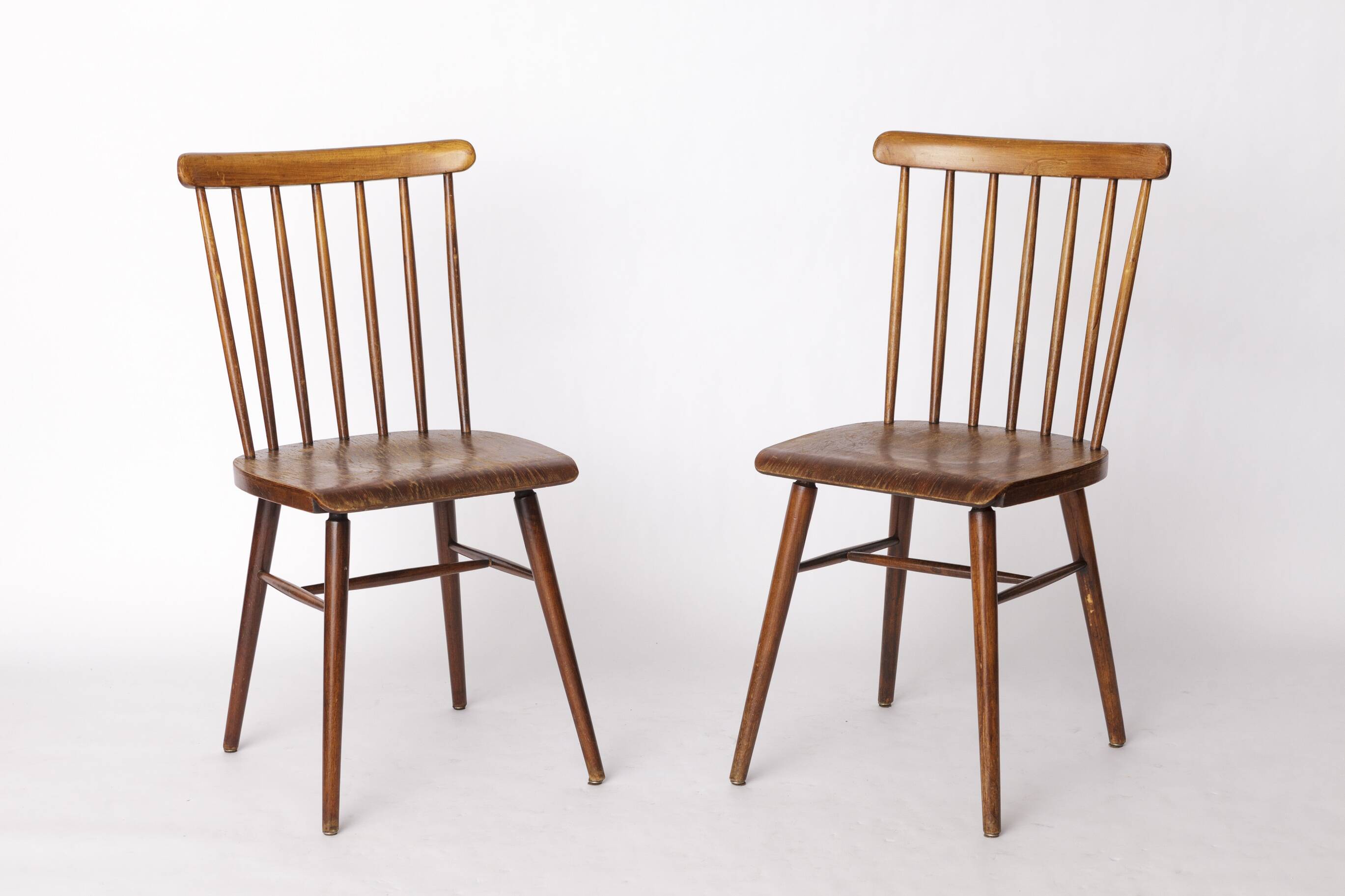 Pair of Vintage Spindle Back Chairs – 1970s Beech Wood, Restored