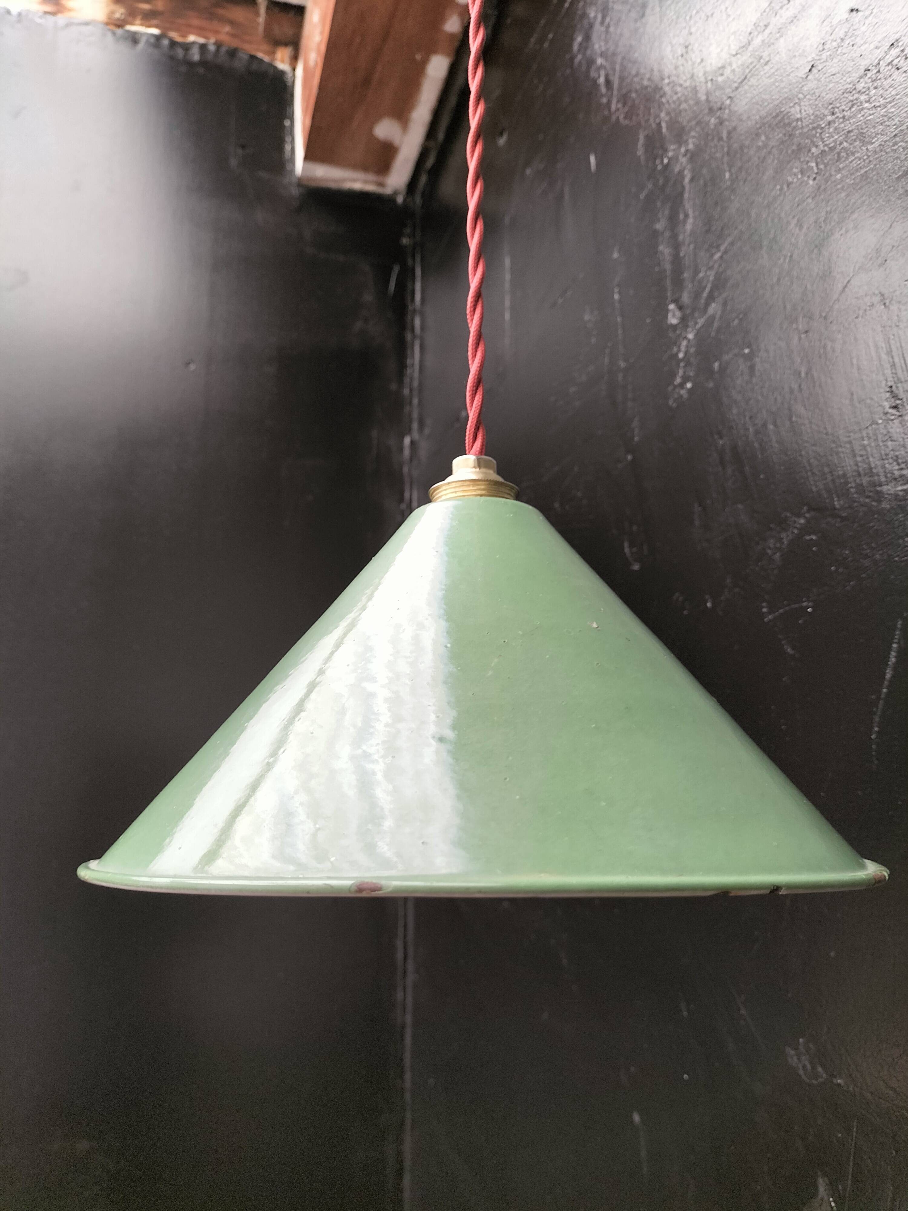 Enameled sheet metal cone pendant light