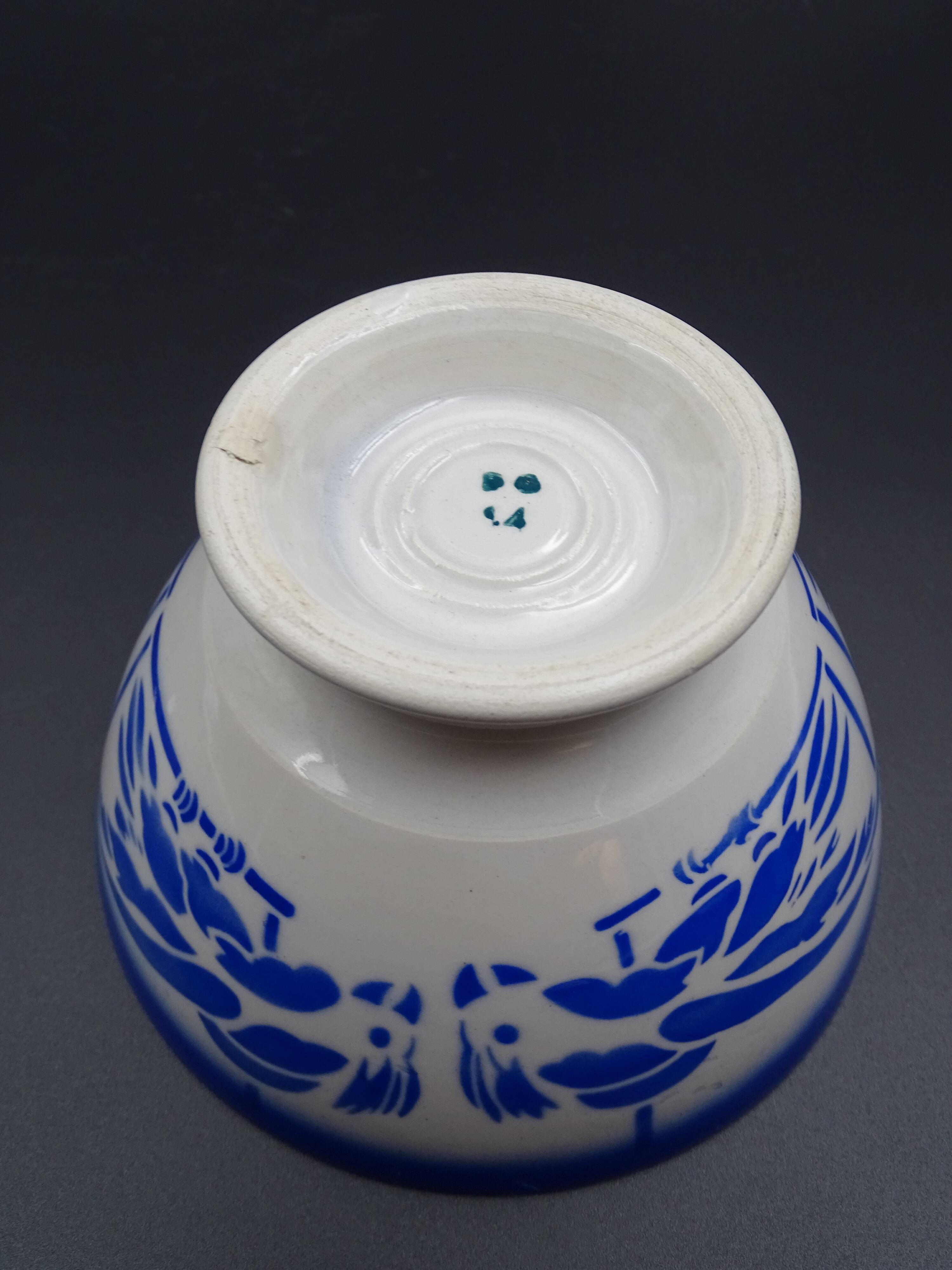 Bowl with earthenware parrots from Badonviller - circa 1940