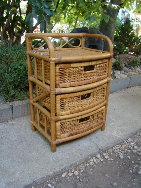 Old rattan wicker storage unit