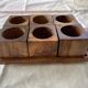 6 cube egg cups on tray with handles Olive wood Vintage 1970