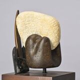 Free stone sculpture on wooden pedestal, V. Bee, 1998