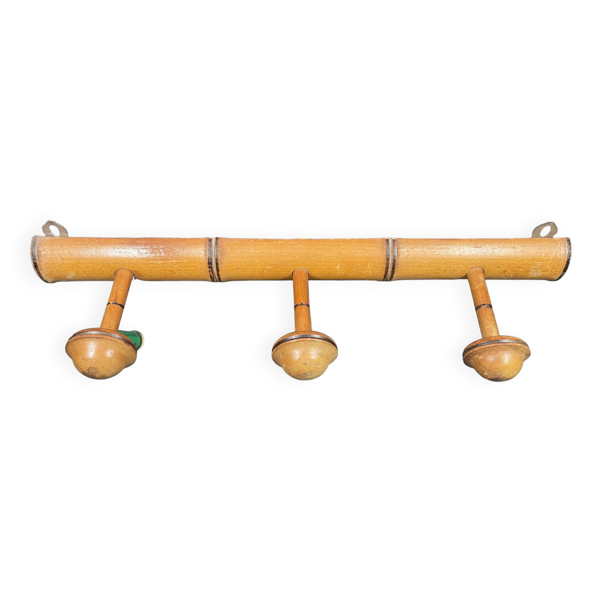 Old turned wooden coat rack 1930s bamboo style - 3 hooks