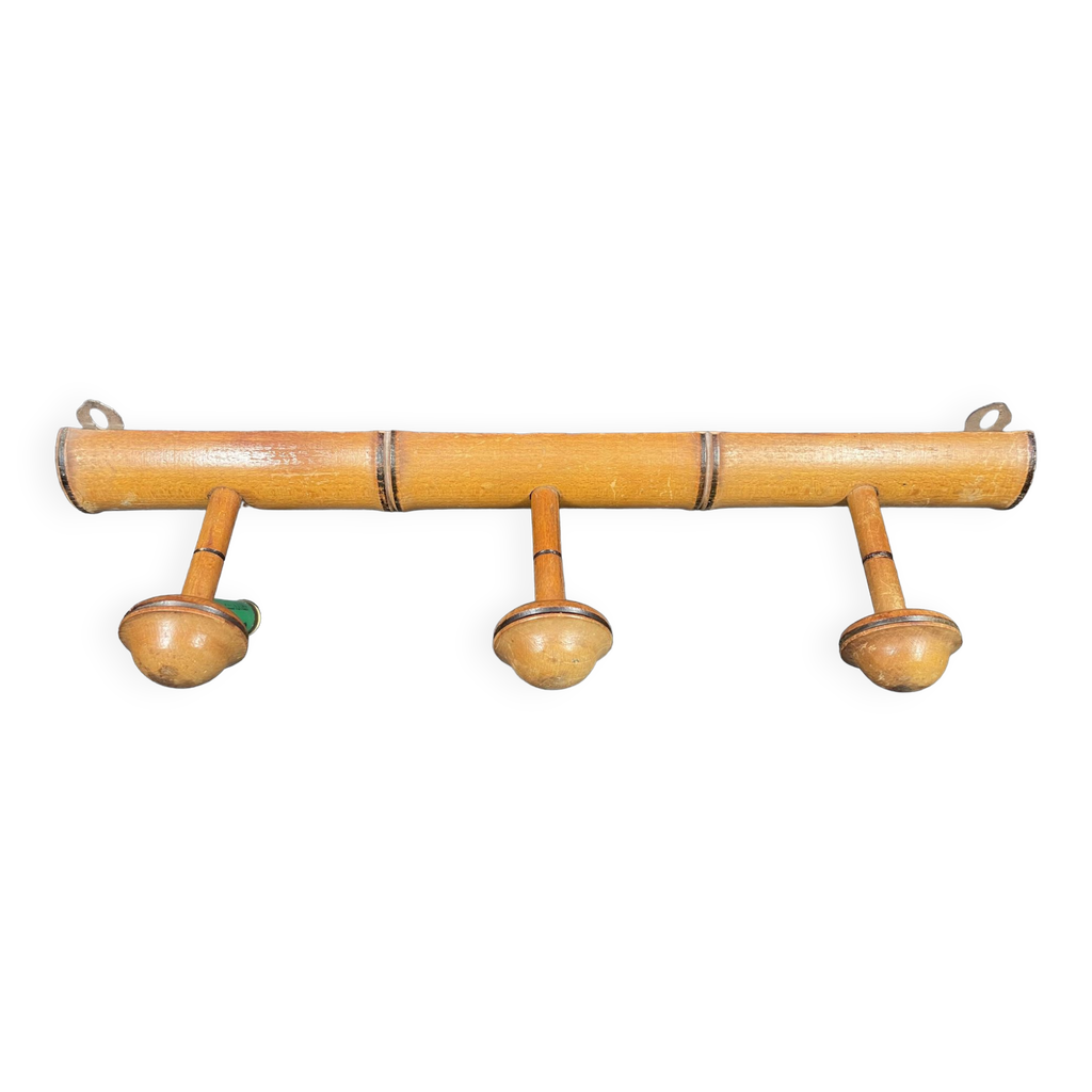 Porte-manteau Mural En Bois Sculpté Style Bambou - 4 Crochets, 44.5x44.5x30 Cm, Vintage, Très Bon état