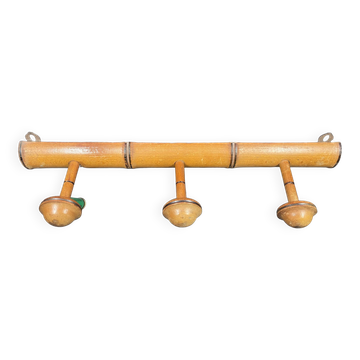 Ancien porte manteau bois tourné 1930 façon Bambou - 3 patères