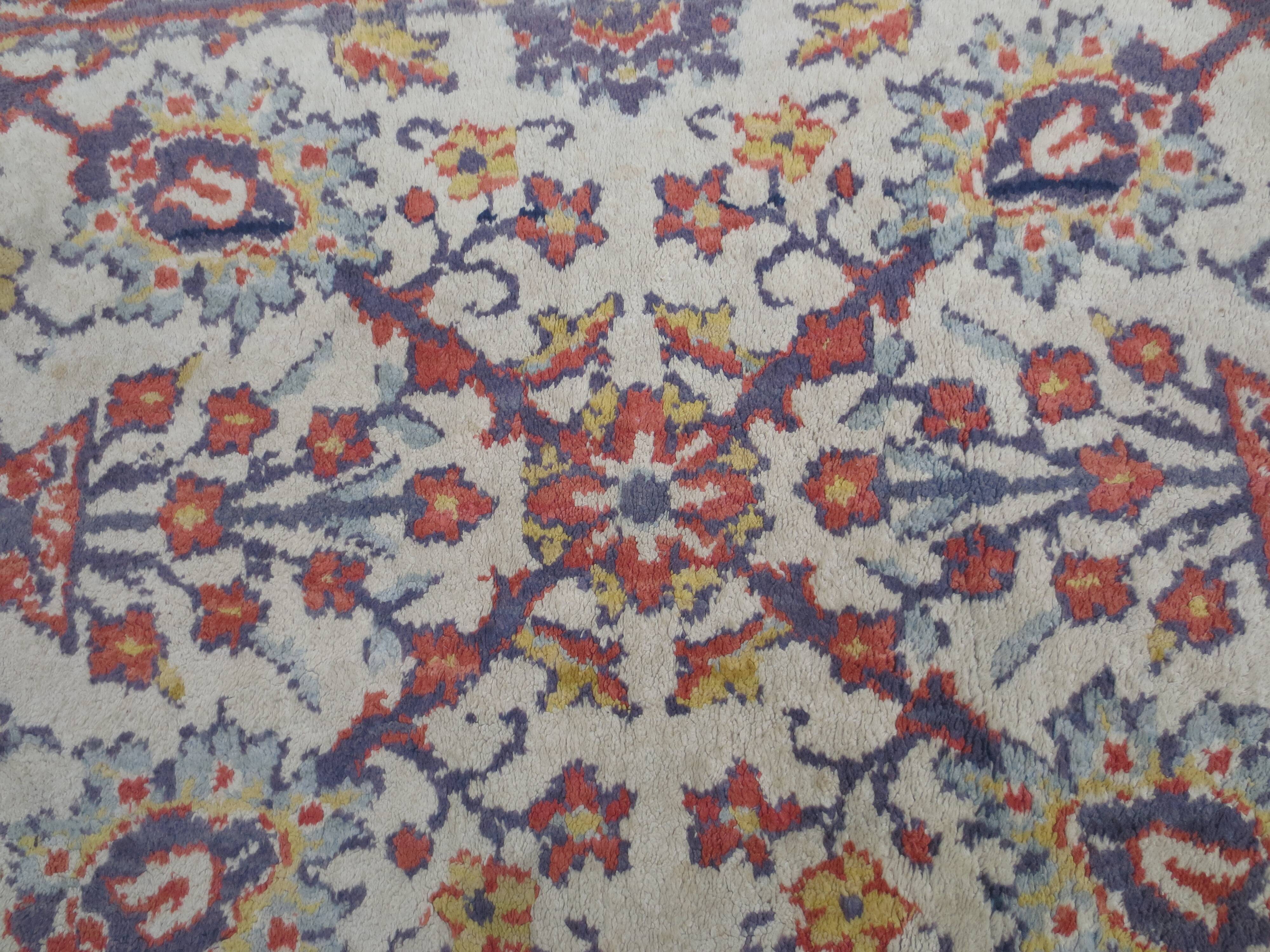 Old small wool carpet / oriental decoration sand blue / red 130x63cm