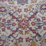 Old small wool carpet / oriental decoration sand blue / red 130x63cm
