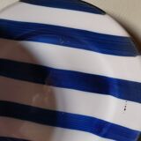 Set of 2 vintage plates in glazed stoneware with blue stripes