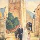 Signed painting, wedding painting in village, large framed painting