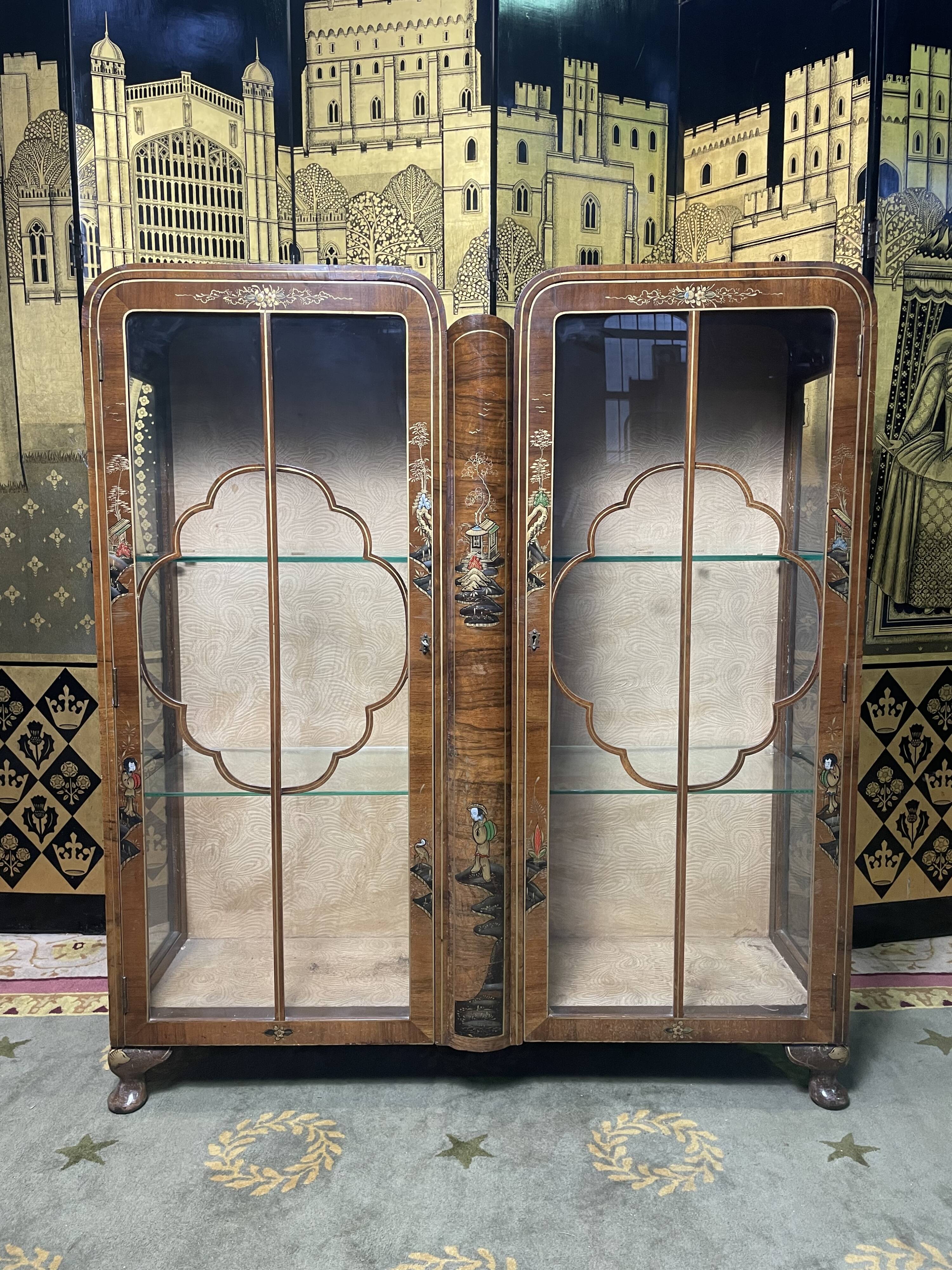 Asian Chinese walnut and lacquered showcase