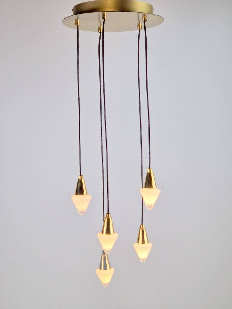 Glass and Brass Cascade Pendant Lamp by Schmidt Leuchten, 1970s