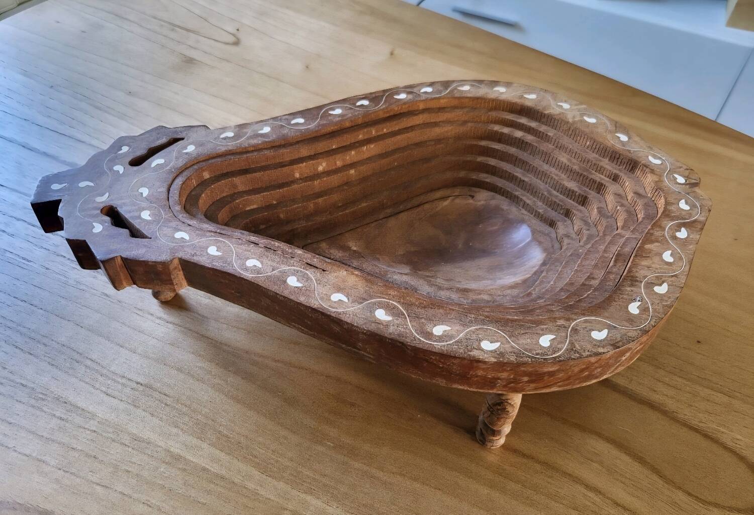 Vintage wooden fruit basket. Collection. Fruit shape.