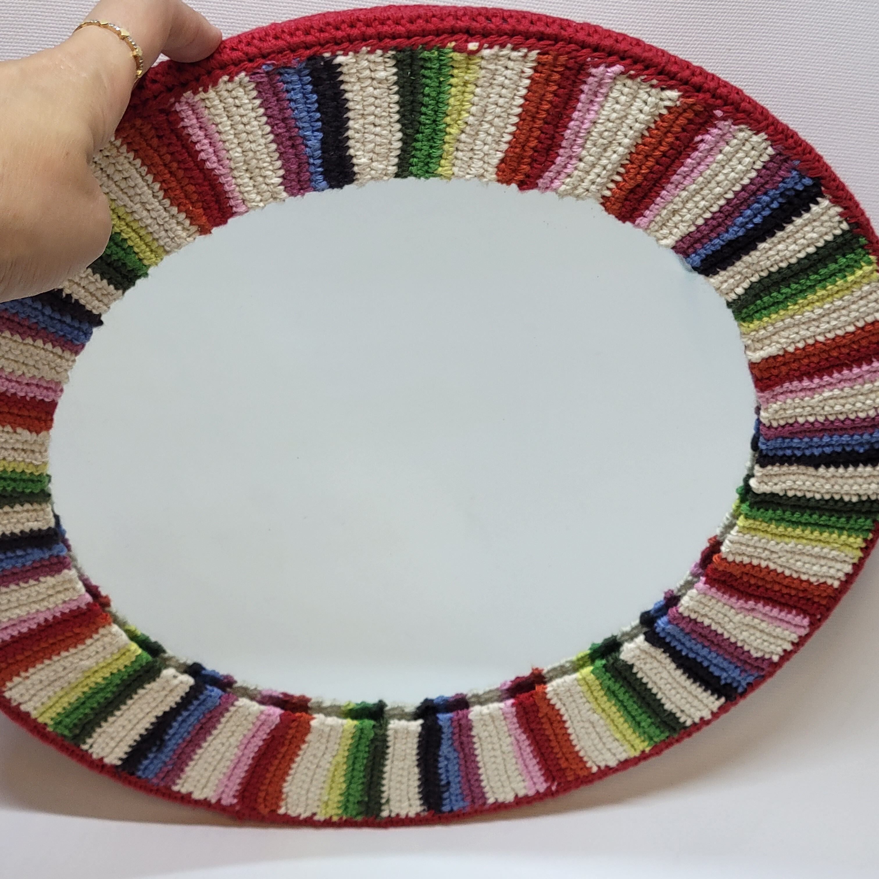Miroir Rond Mural Cadre Crochet Tricot Bohême